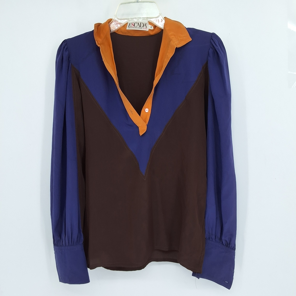 Escada Women's Silk Orange, Blue, and Brown Blouse